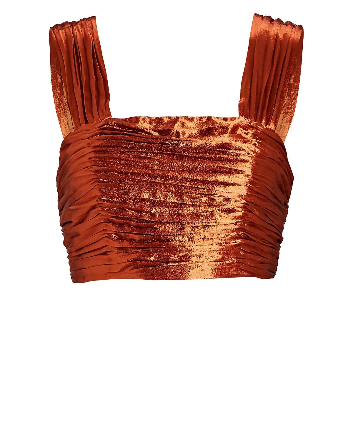 Aiifos Nicole Metallic Satin Crop Top in copper - women's shirt - detail view