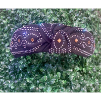 Pink Panache - Rhinestone Top Knot Headband With Western Boot Stitch Design
