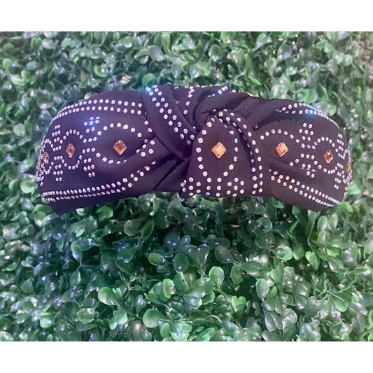 Pink Panache - Rhinestone Top Knot Headband With Western Boot Stitch Design