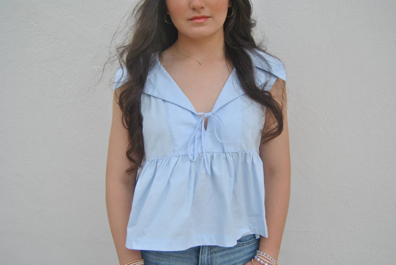 Tcec - Sleeveless Collared Peplum Hem Top