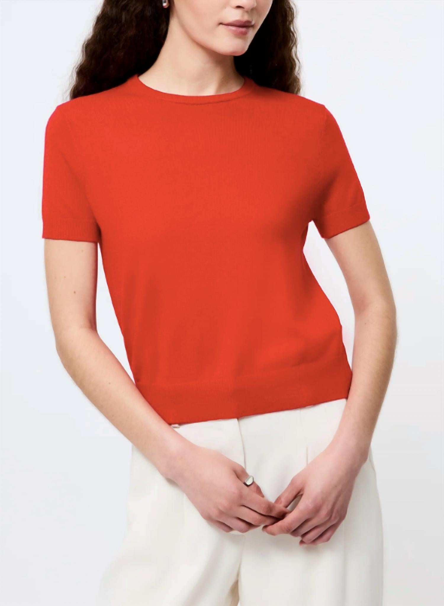 FRENCH CONNECTION Nola Fine Knit Short Sleeve Sweater in mars red 2 - women's sweater