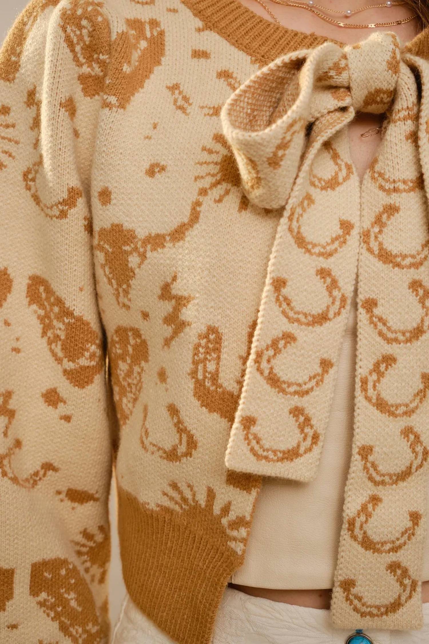 Blue B - Western Motif Tie Front Cardigan