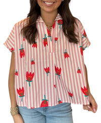 Karlie - Stripe Poppy Top