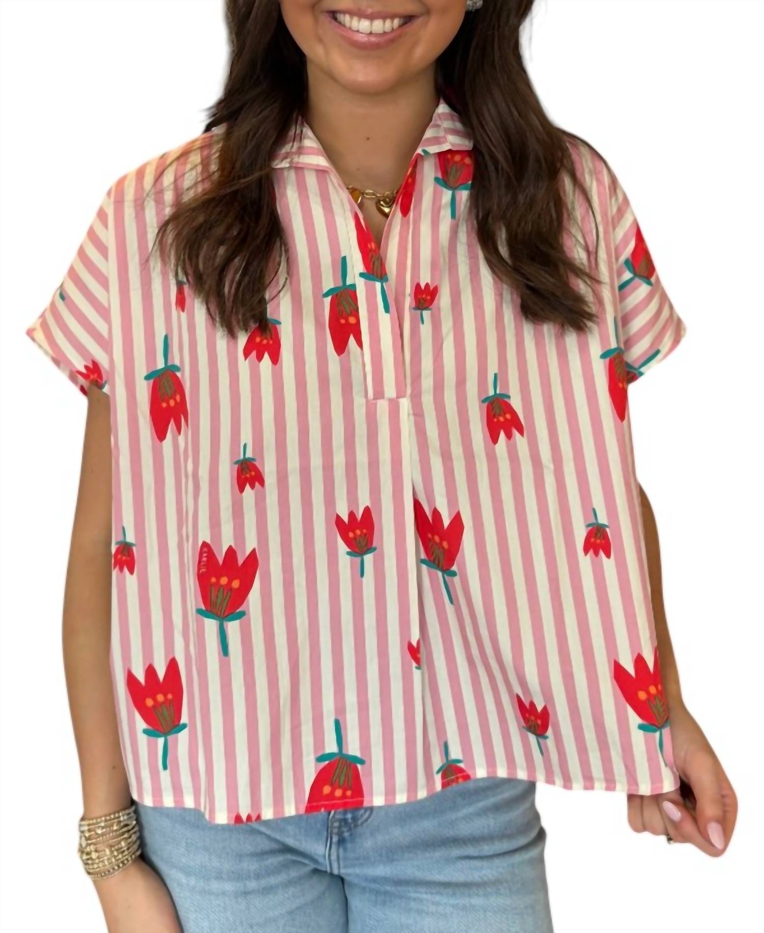 Karlie - Stripe Poppy Top