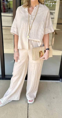 ESQUALO Oversized Linen Blouse in off white - women's blouse