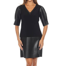 Joseph Ribkoff - Women's Faux Leather Puff Sleeve Dress