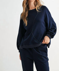 Joh Kaely Long Sleeve Pant Set in navy - women's sleepwear - detail view