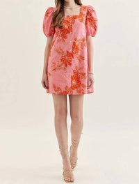 Entro - Botanical Print Puff Sleeve Mini Dress