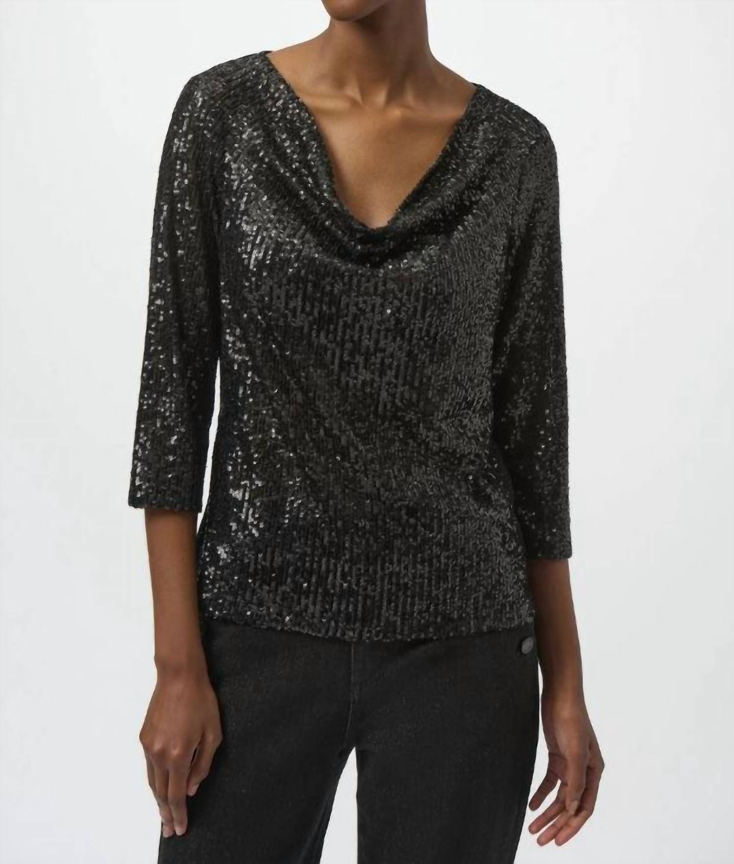 Joseph Ribkoff - Sequined Knit And Silky Knit Straight Top