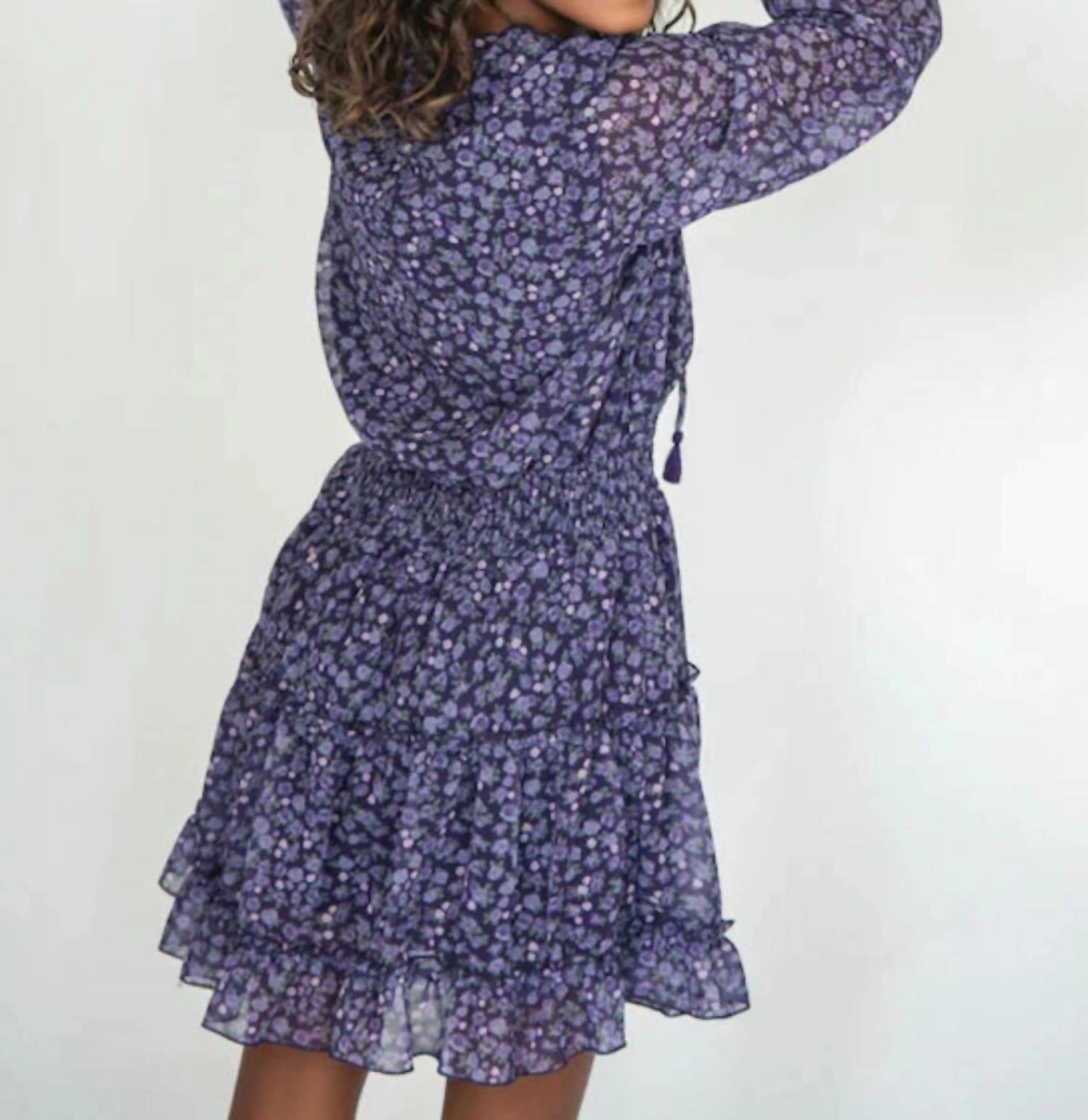 flowers by zoe Tween Floral Long Sleeve Dress in purple - kids' dress - detail view