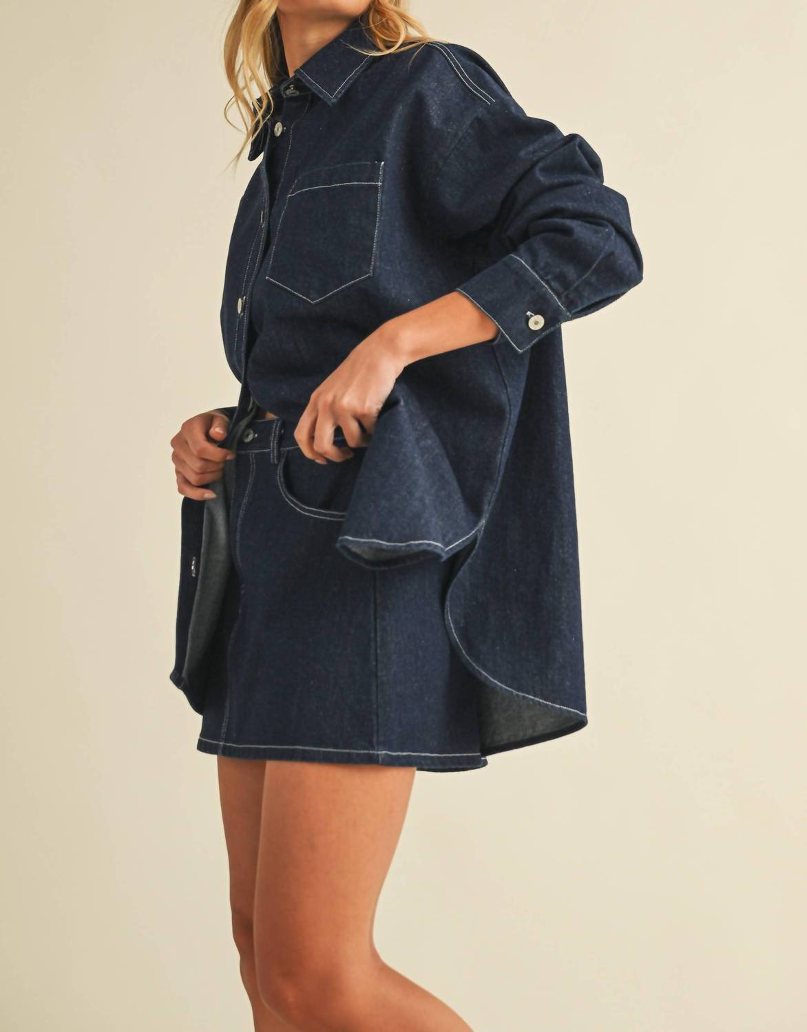 Klesis Cara Oversized Denim Shirt in dark blue - women's shirt - alternate view