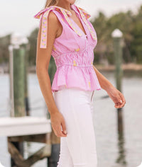 Strut & Bolt Lemon Embroidery Bow Strap Top in pink stripe - women's blouse - view 7