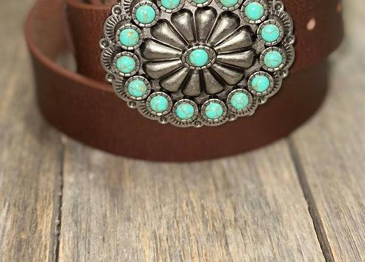 Anzell - Women's Western Turquoise Buckle Belt