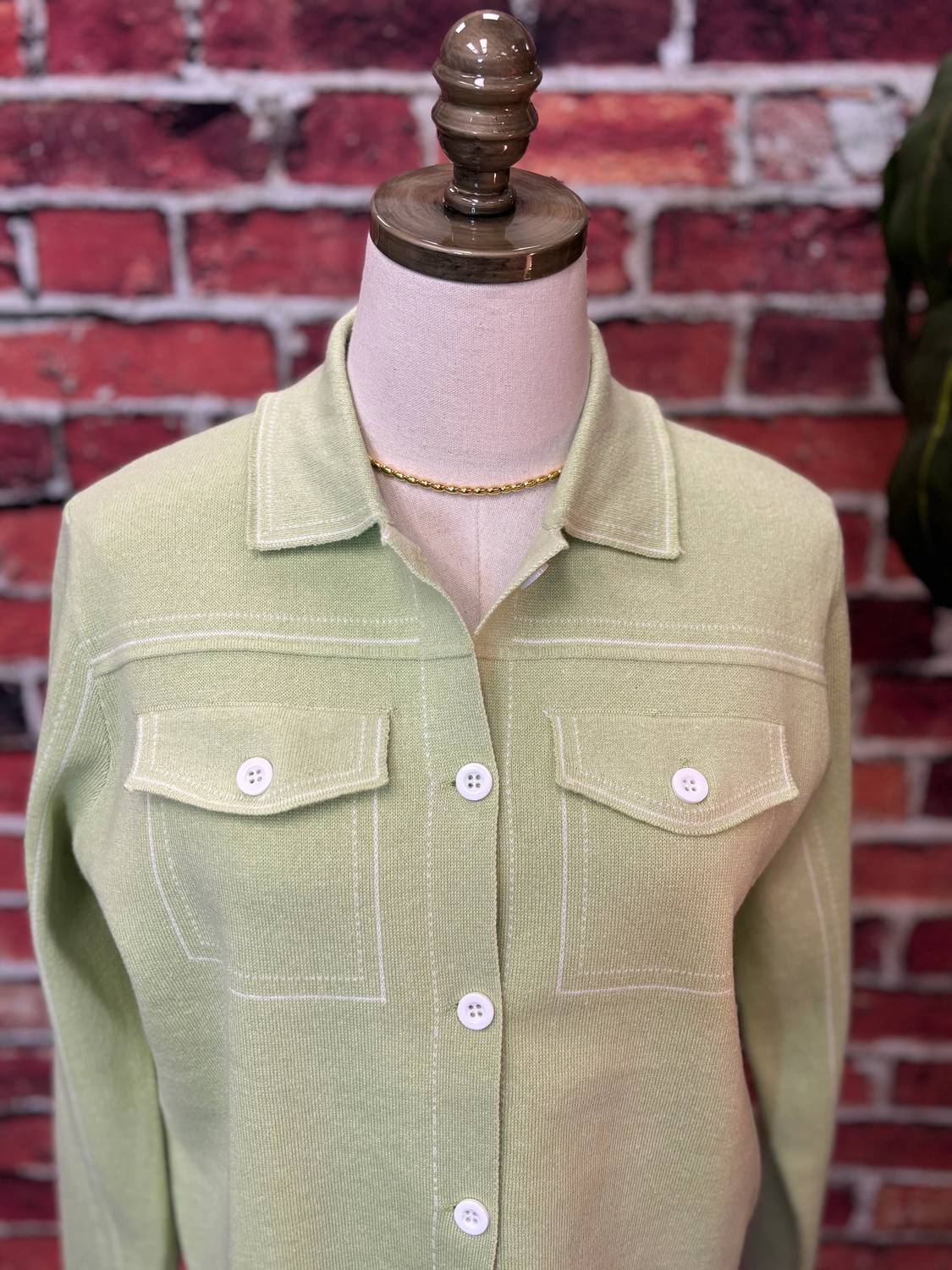Trisha Tyler - Contrast Stitch Knit Button-Up Cardigan