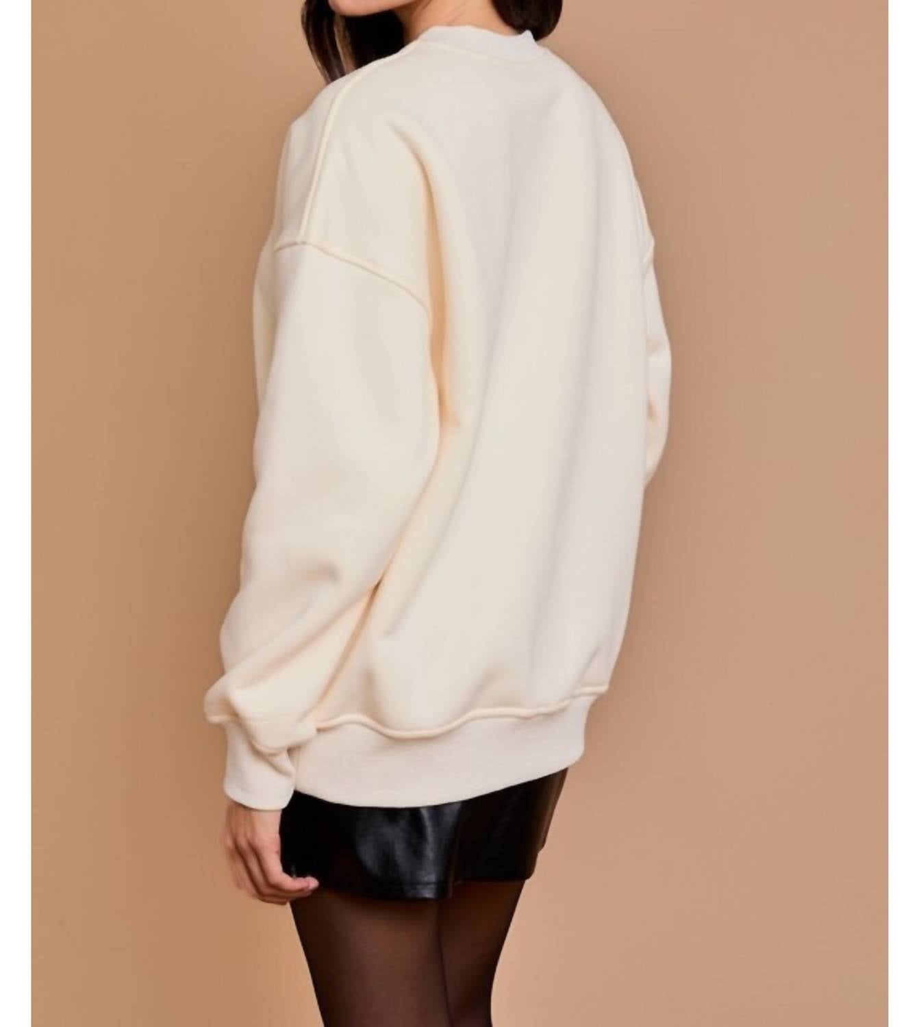 GILLI Wine And Cheese Club Sweatshirt Top in cream - women's top - alternate view