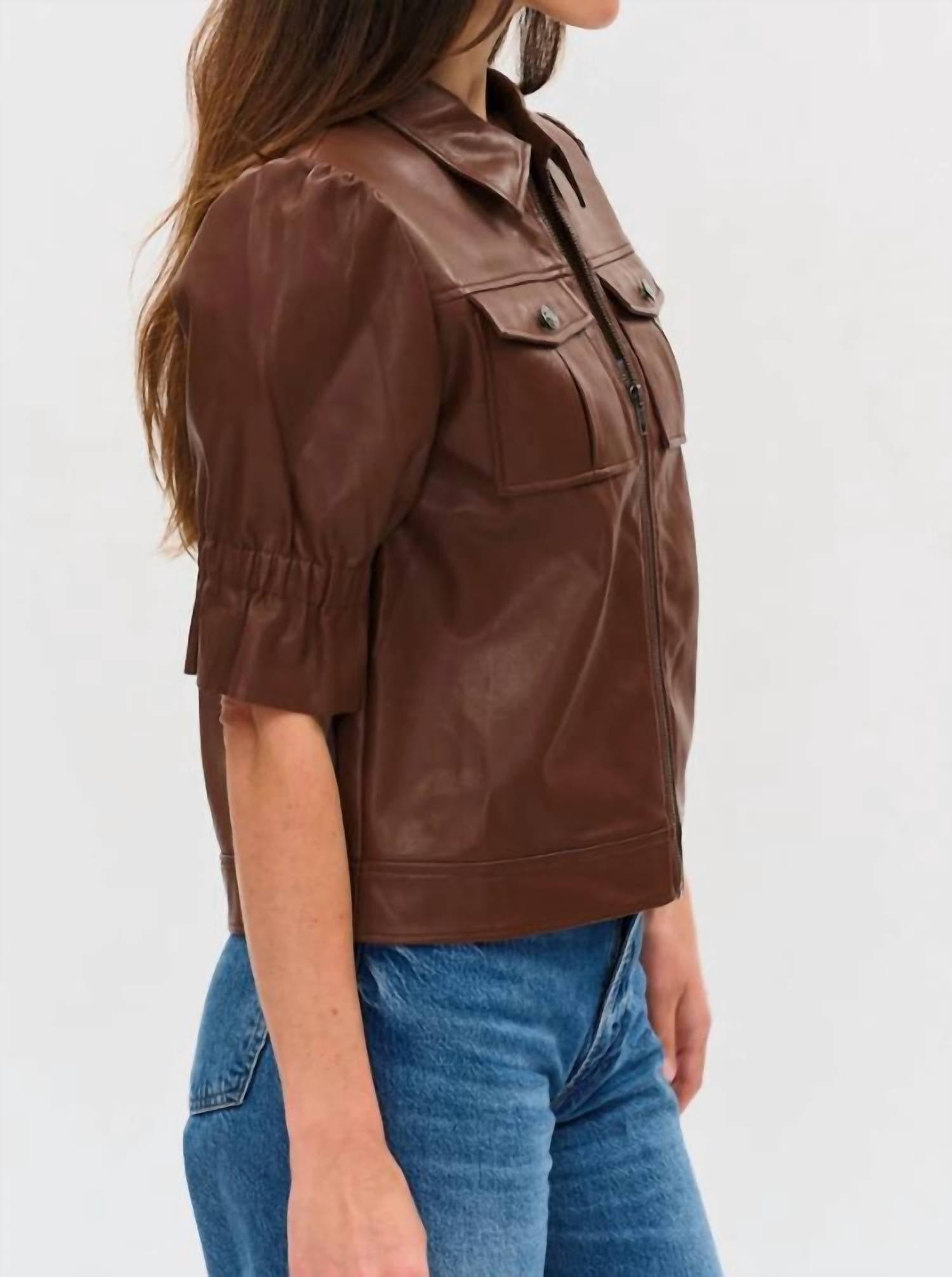 Six/Fifty - Jennifer Faux Leather Flutter Sleeve Jacket