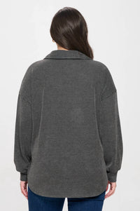 Blu Pepper - Pinstripe Collared Half Button Knit Top - Plus