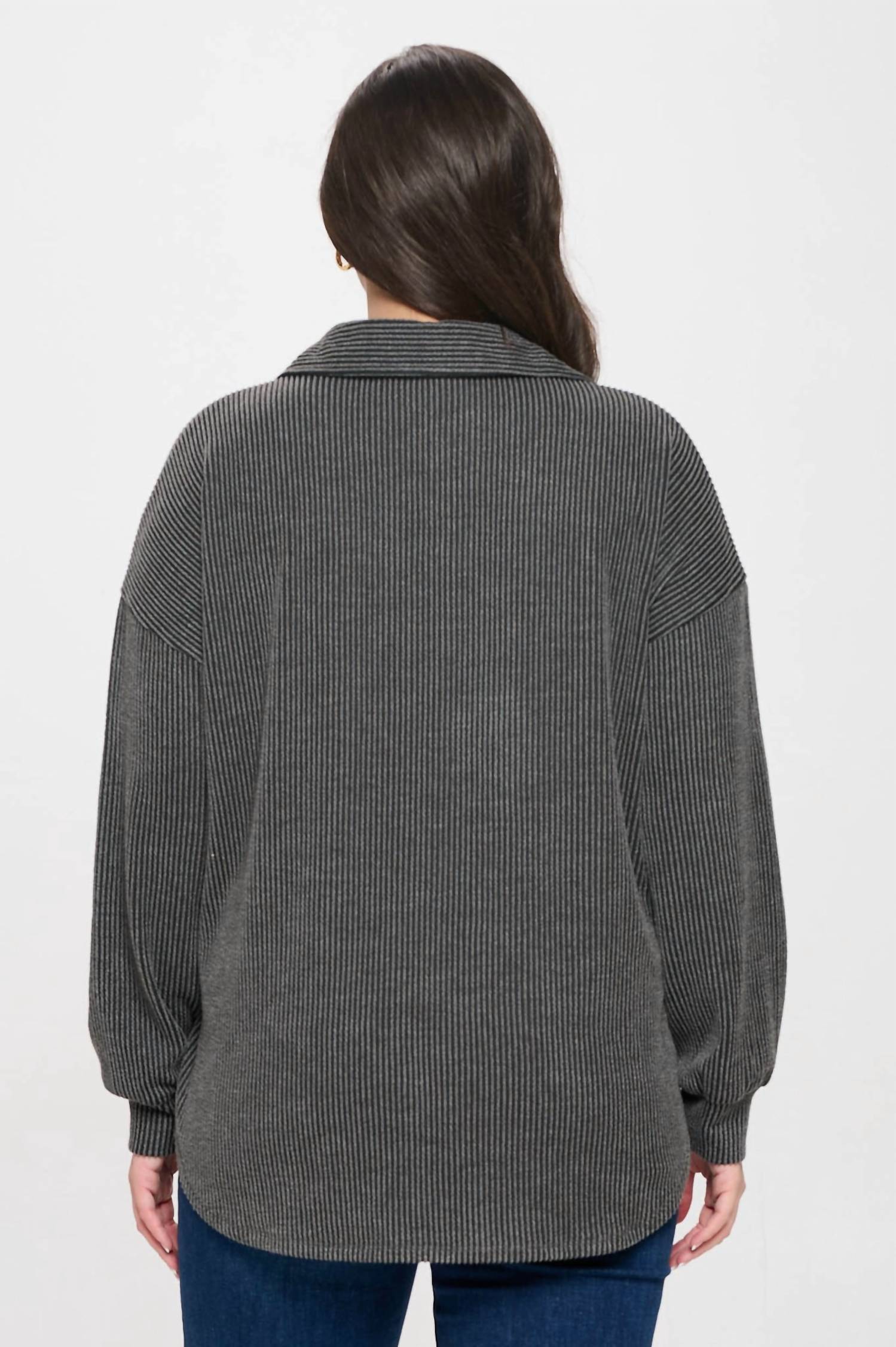 Blu Pepper - Pinstripe Collared Half Button Knit Top - Plus