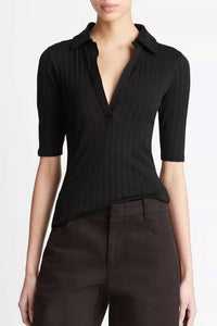 Vince - Cotton Elbow Sleeve Polo Shirt
