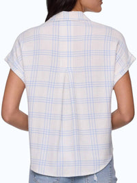 Flags & Anthem Leetonia Dolman Woven Shirt in blue white - women's long sleeve top - detail view
