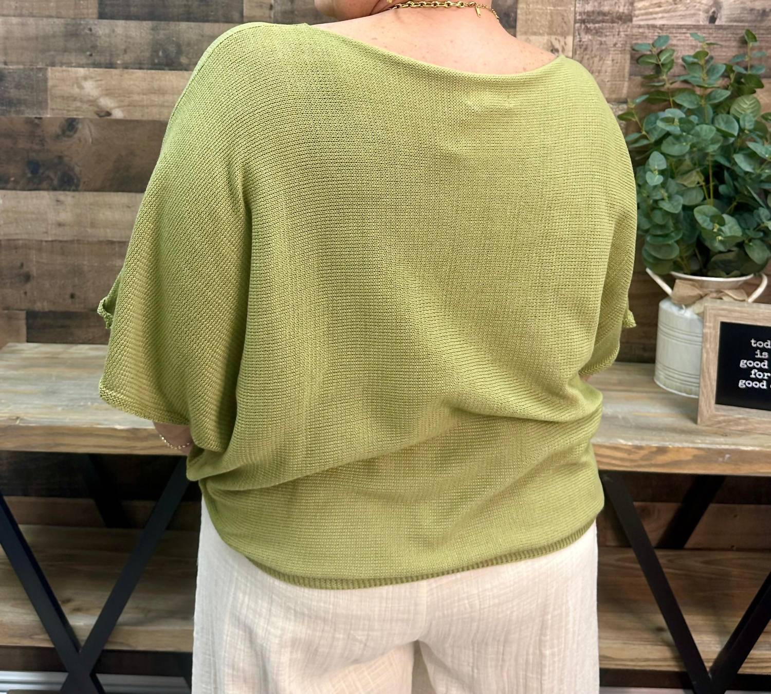 Easel - Short Sleeves Oversize Boatneck Knit Sweater