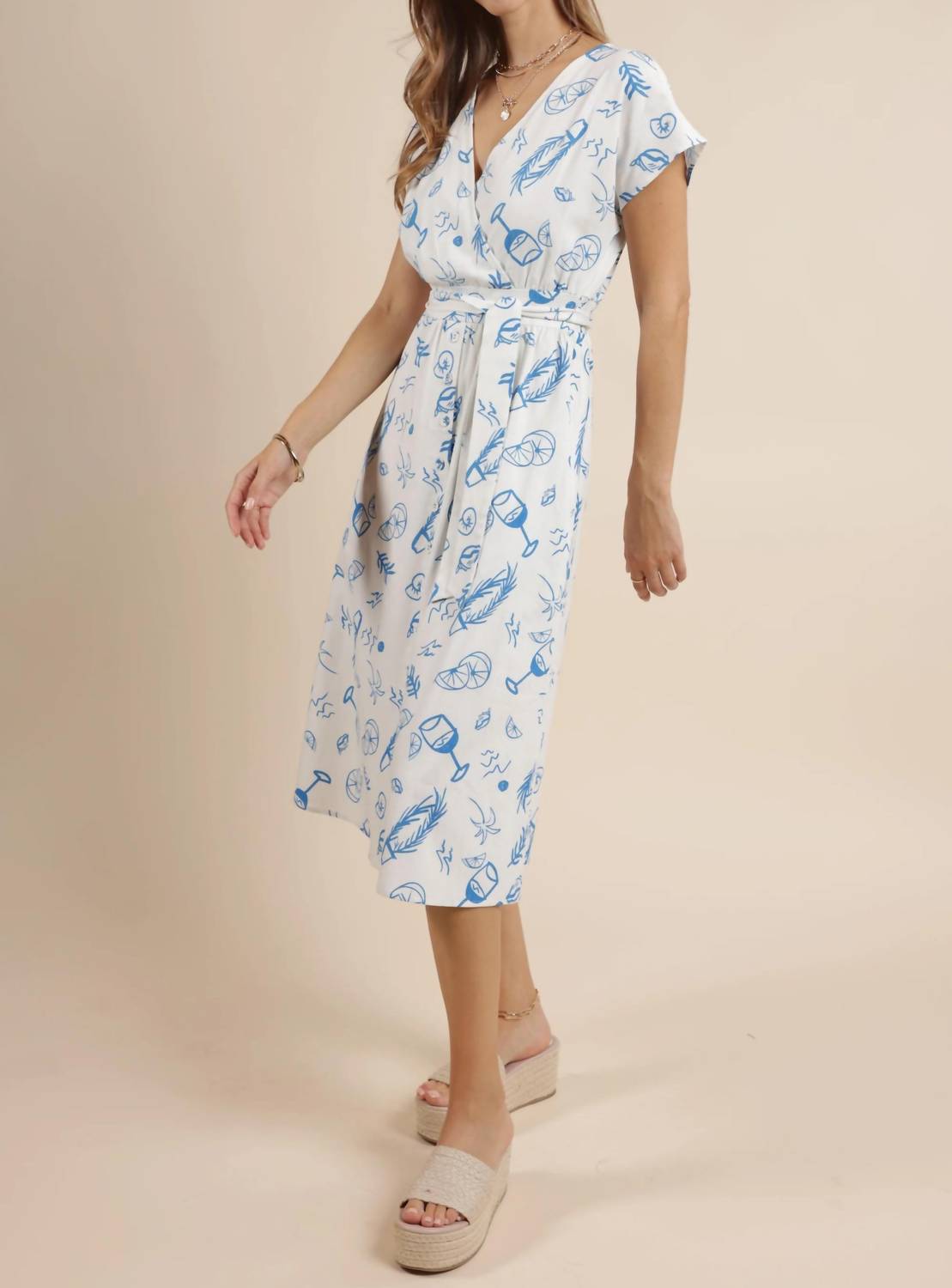Sage The Label - Citrus Splash Surplice Belted Midi Dress