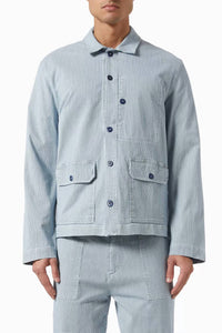 Officine Générale Men’s Gibson Striped Button-up Shirt in blue - men's jacket