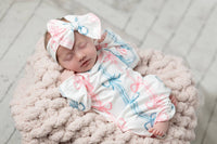 Adorable Sweetness - Infant Bow Rows Baby Gown and Bow Headband Set
