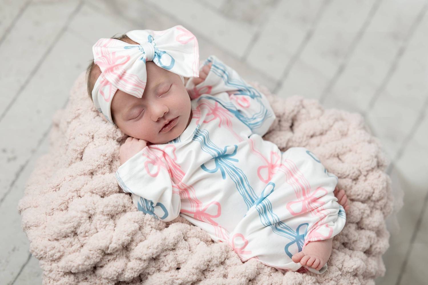 Adorable Sweetness - Infant Bow Rows Baby Gown and Bow Headband Set