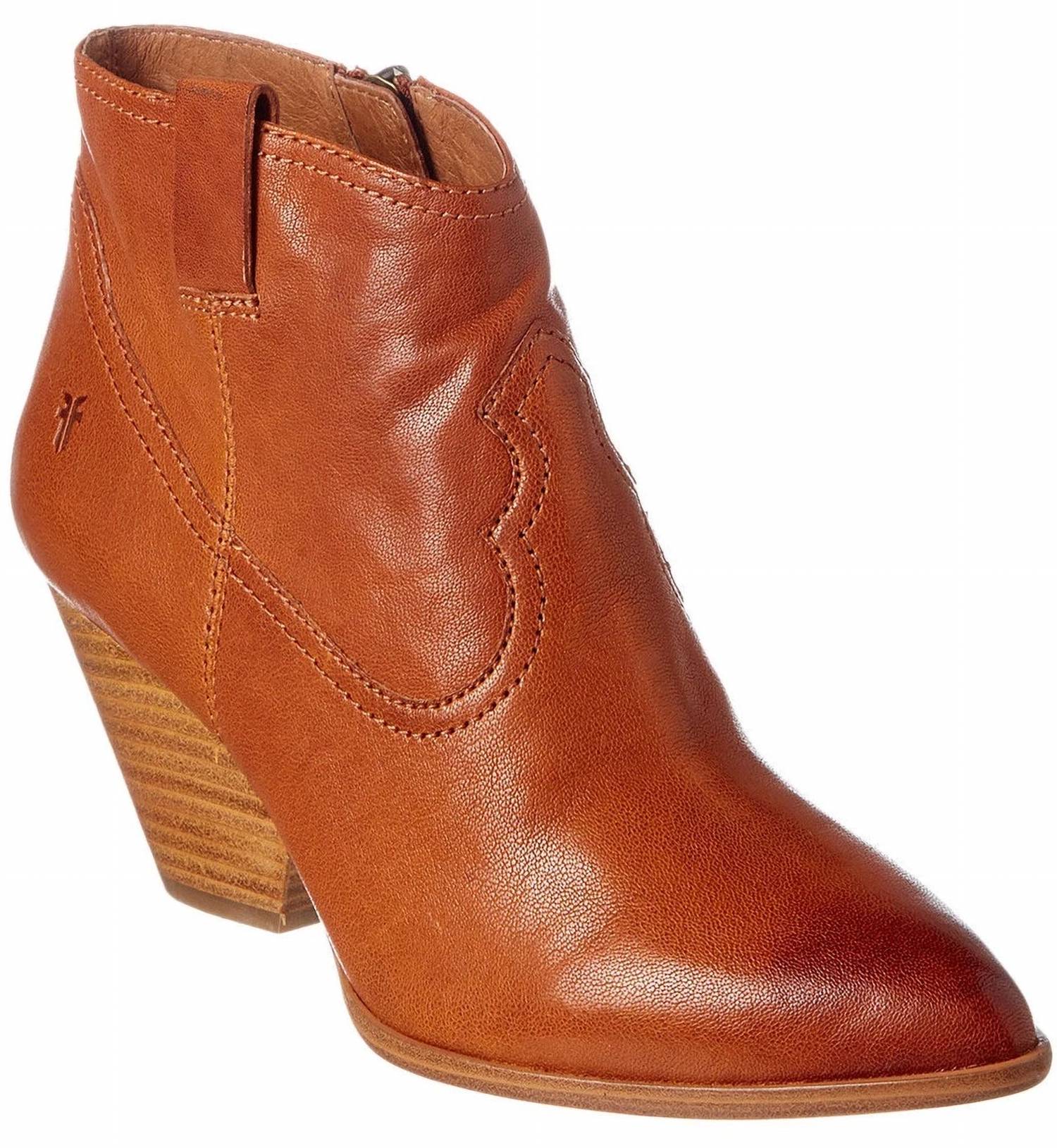 Frye Women's Reina Leather Ankle Boots in cognac - women's shoe - detail view