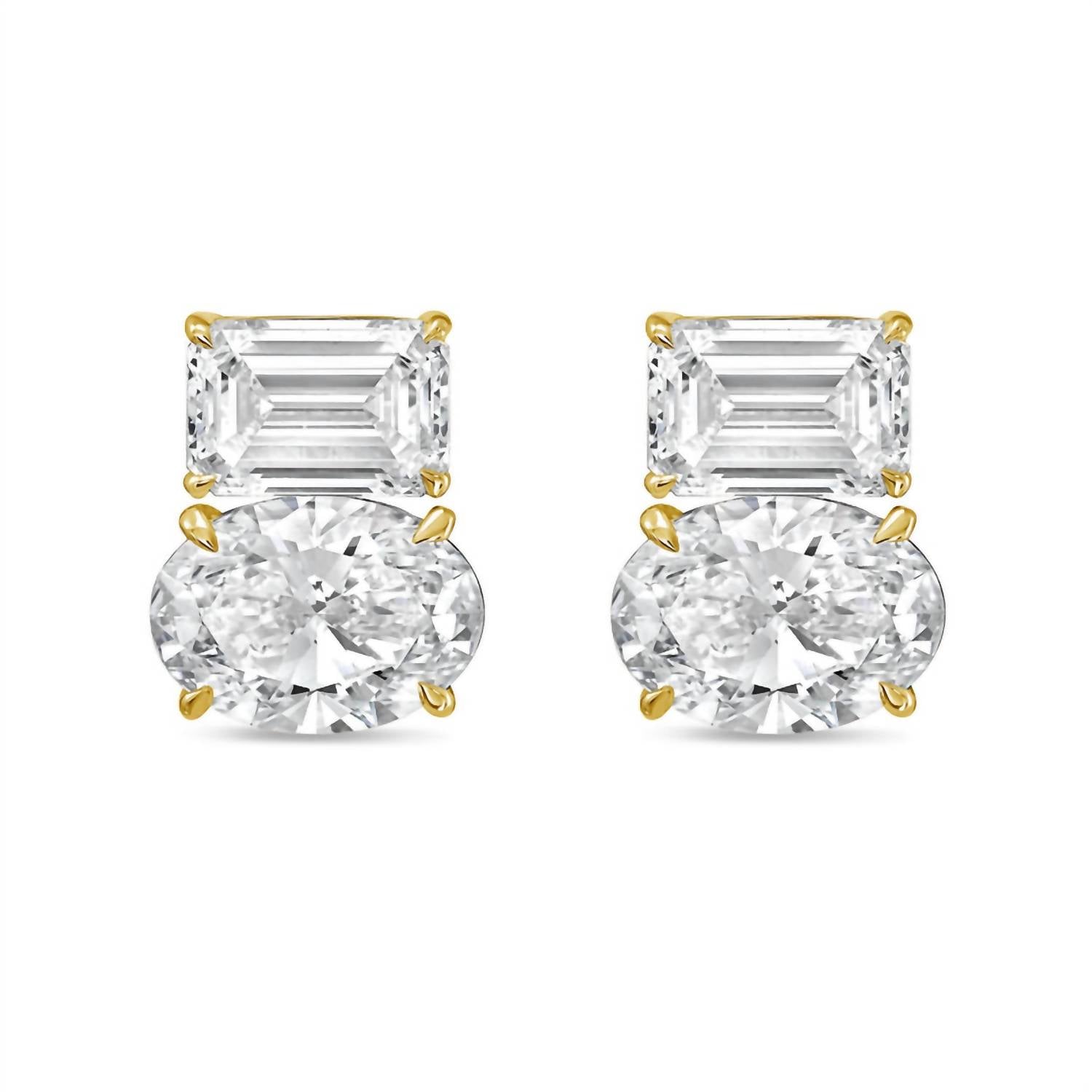 Diana M Jewels - Women's Emerald & Oval Lab-grown Diamond Stud Earrings (10.00 Tcw) - Bold