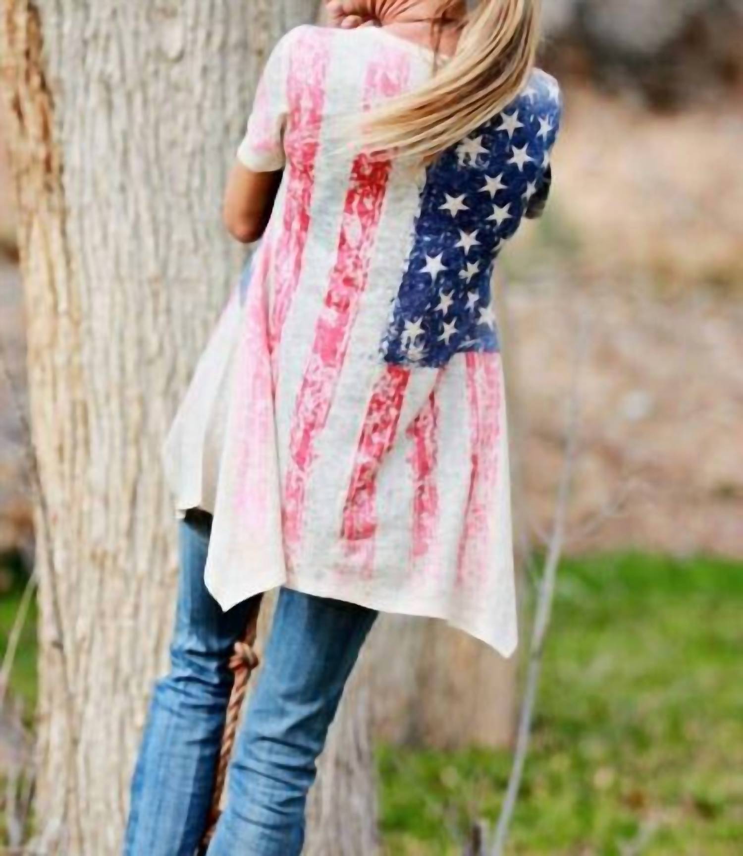 VOCAL APPAREL Flag Shirt With Sleeves Embellishments in silver - women's t-shirt - alternate view