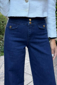 BEVY FLOG Stacy Wide Leg Denim Jeans in deep indigo - women's jeans - detail view