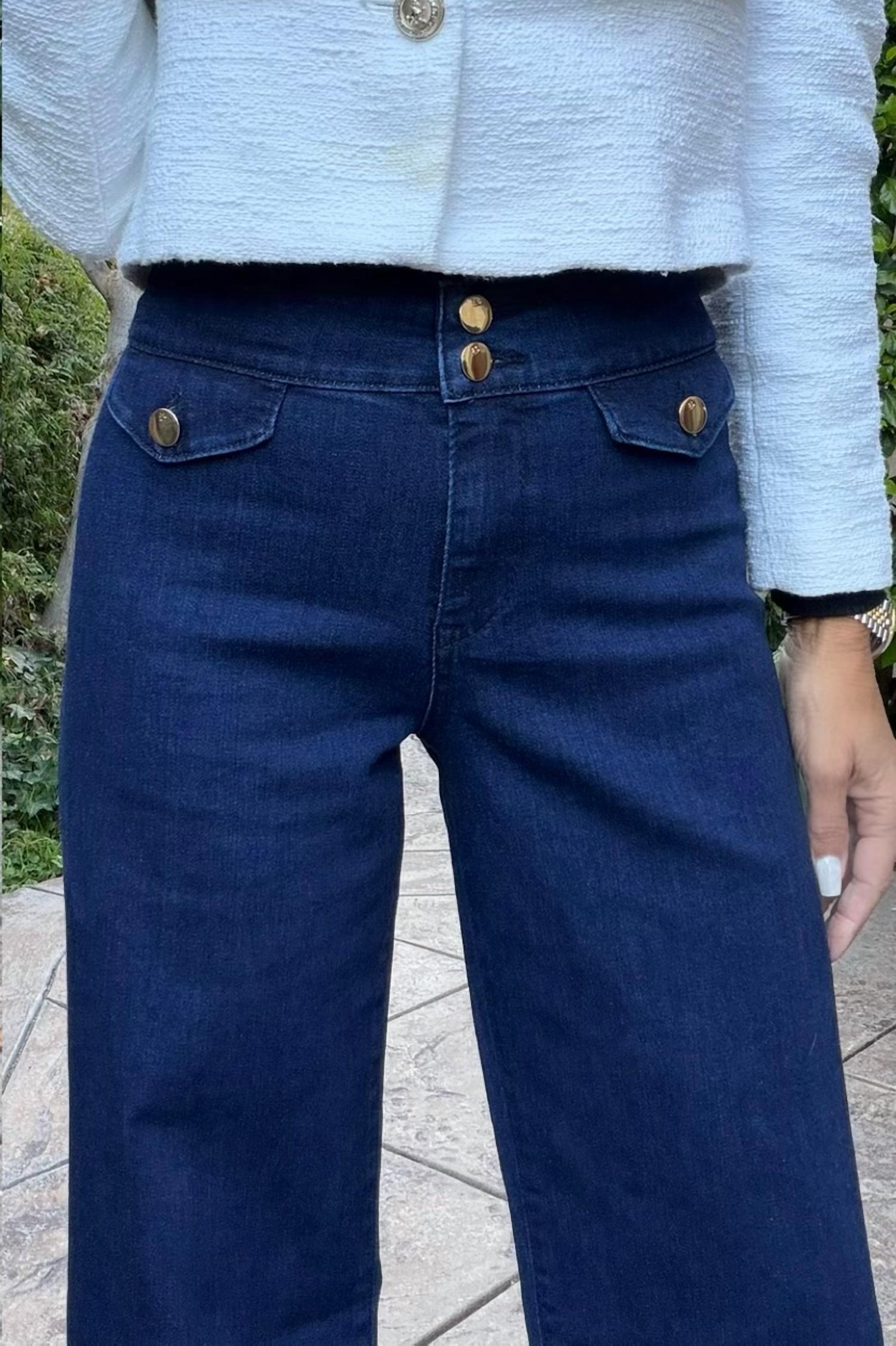 BEVY FLOG Stacy Wide Leg Denim Jeans in deep indigo - women's jeans - detail view