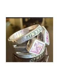 P & K Jewelry Women's Sterling Marcasite 3 Stone Ring in pink silver - women's jewelry