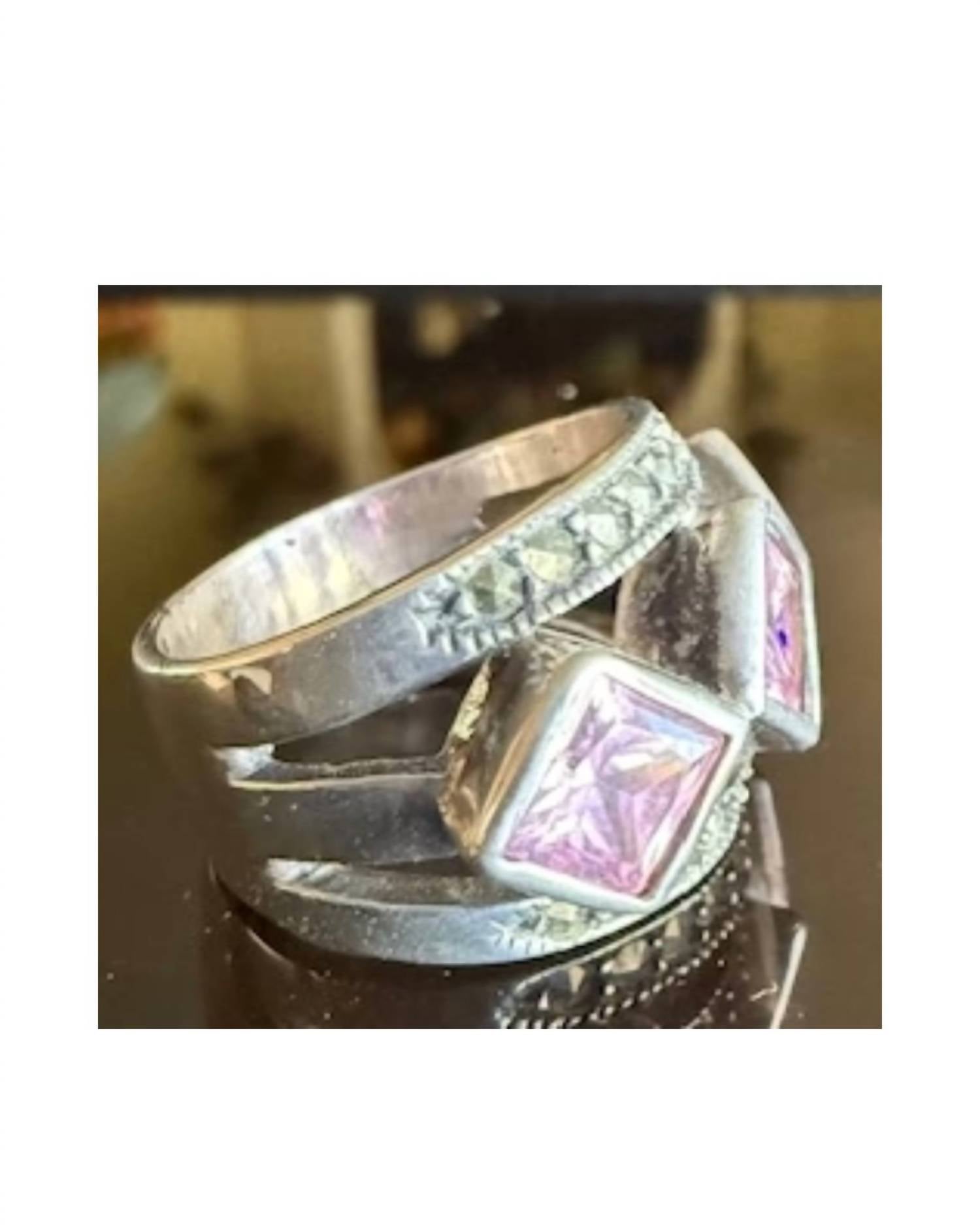 P & K Jewelry Women's Sterling Marcasite 3 Stone Ring in pink silver - women's jewelry