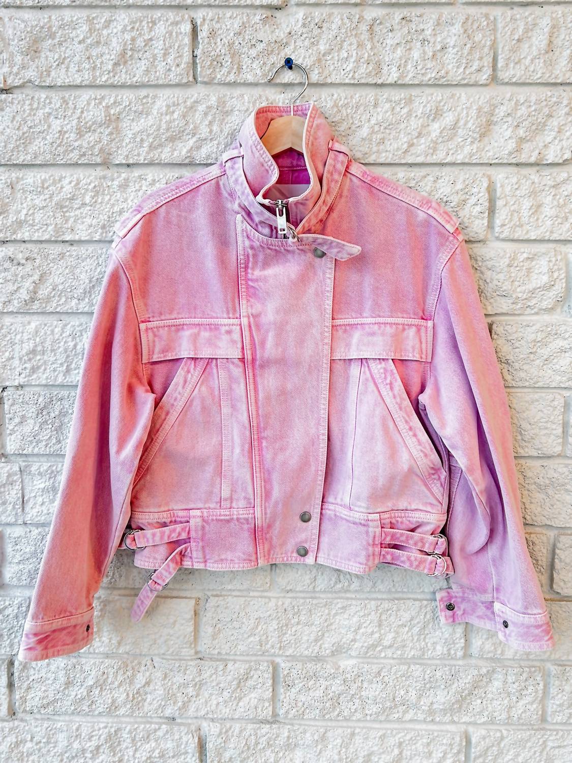 ISABEL MARANT Joseline Zip Up Jacket in pink - women's jacket - detail view