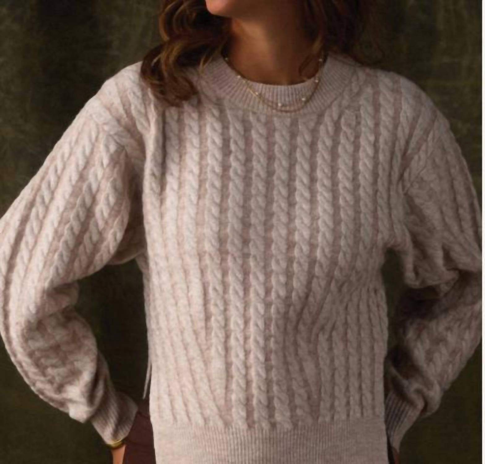 The Normal Brand Cable Knit Split Side Sweater in cream multi - women's sweater - view 4