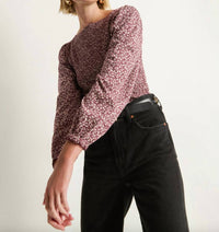 Nation LTD Aidan Smocked Top in winter floral 1 - women's long sleeve top - detail view