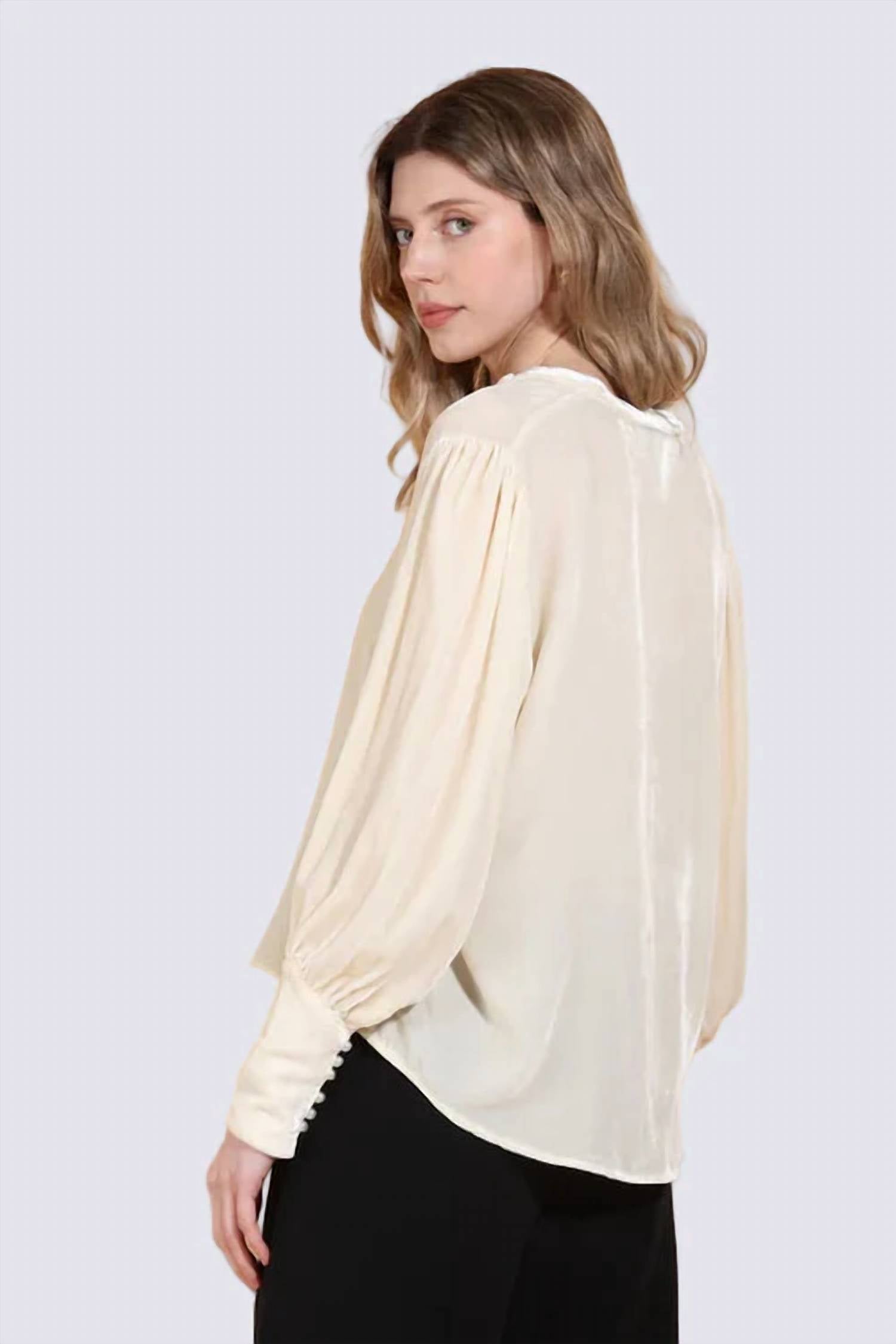 JESSIE LIU Silk Velvet Blouse in ivory - women's blouse - alternate view