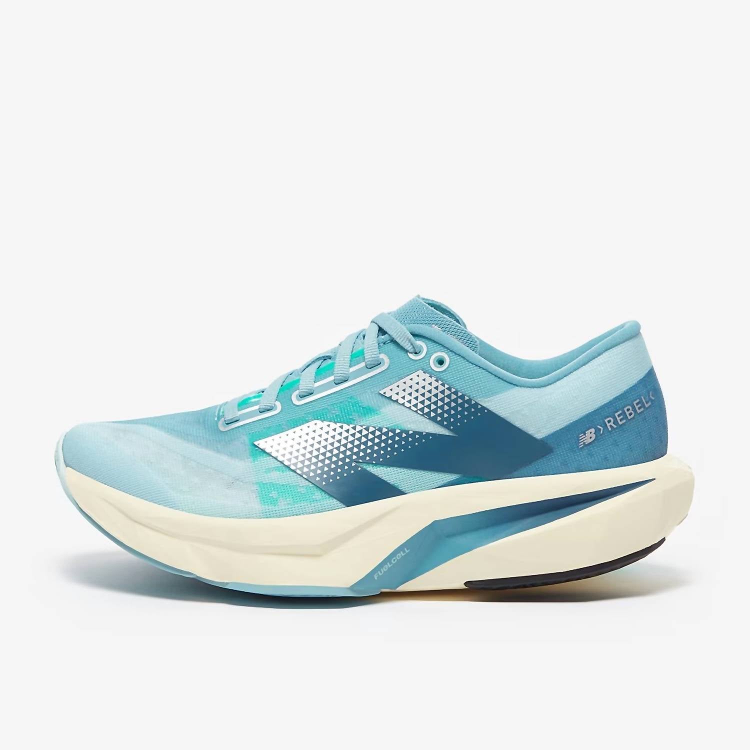 New Balance Women's Fuelcell Rebel V4 Running Shoe in quarry blue chrome blue - women's shoe - detail view