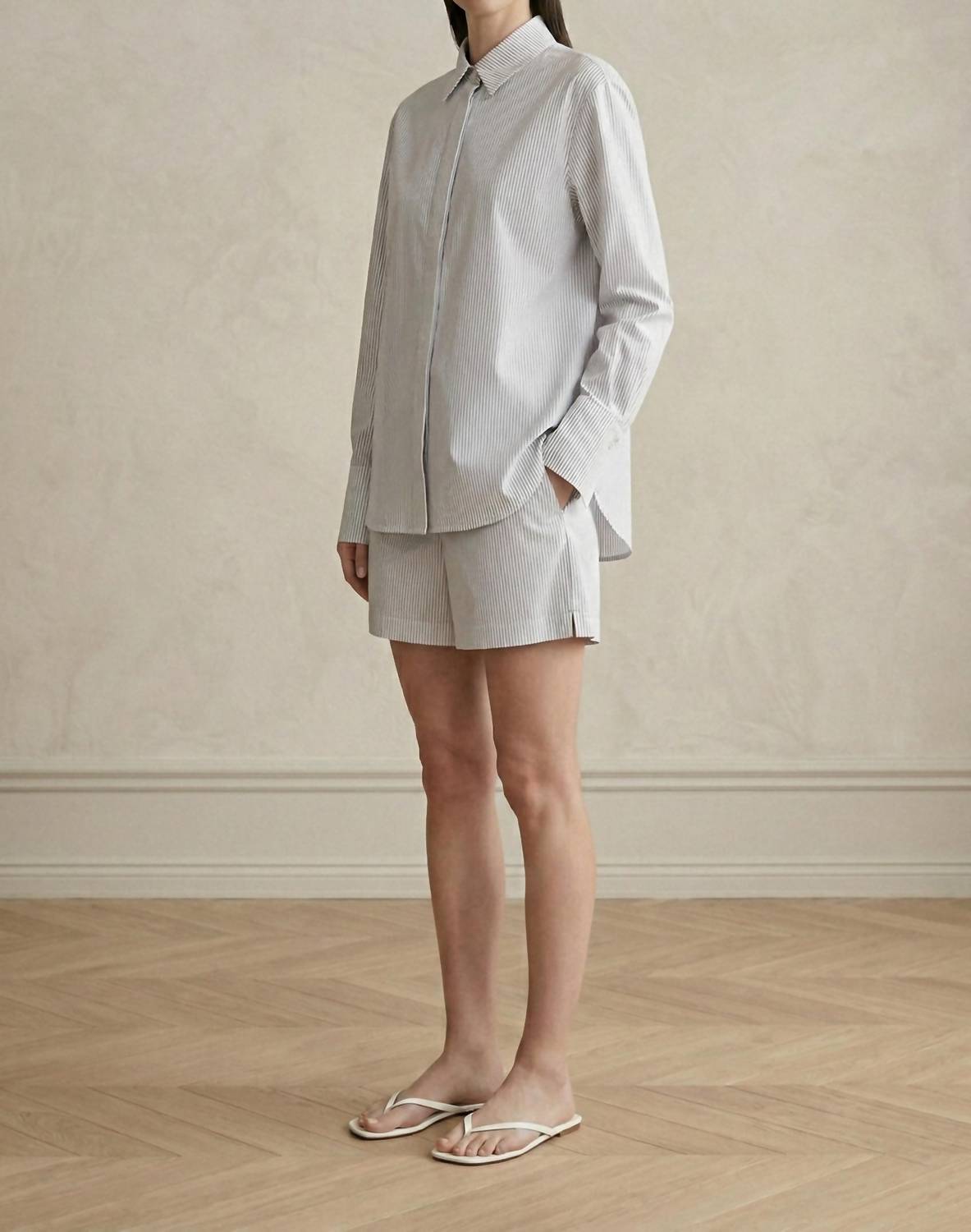 Gergana Ivanova Classic Button-down Amber Shirt in white black striped - women's shirt - alternate view