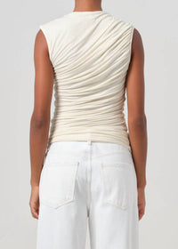 AGOLDE Ester Twist Tank in oat - women's tank top - detail view