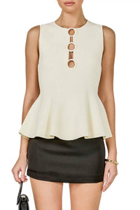 English Factory - Ring Detail Sleeveless Peplum Knit Top