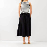 Karen Kane - Sleeveless Stripe Bodice Mixed-Media Midi Dress