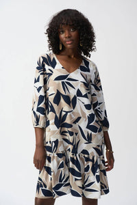 Joseph Ribkoff - Leaf Print Puff Sleeve Trapeze Dress