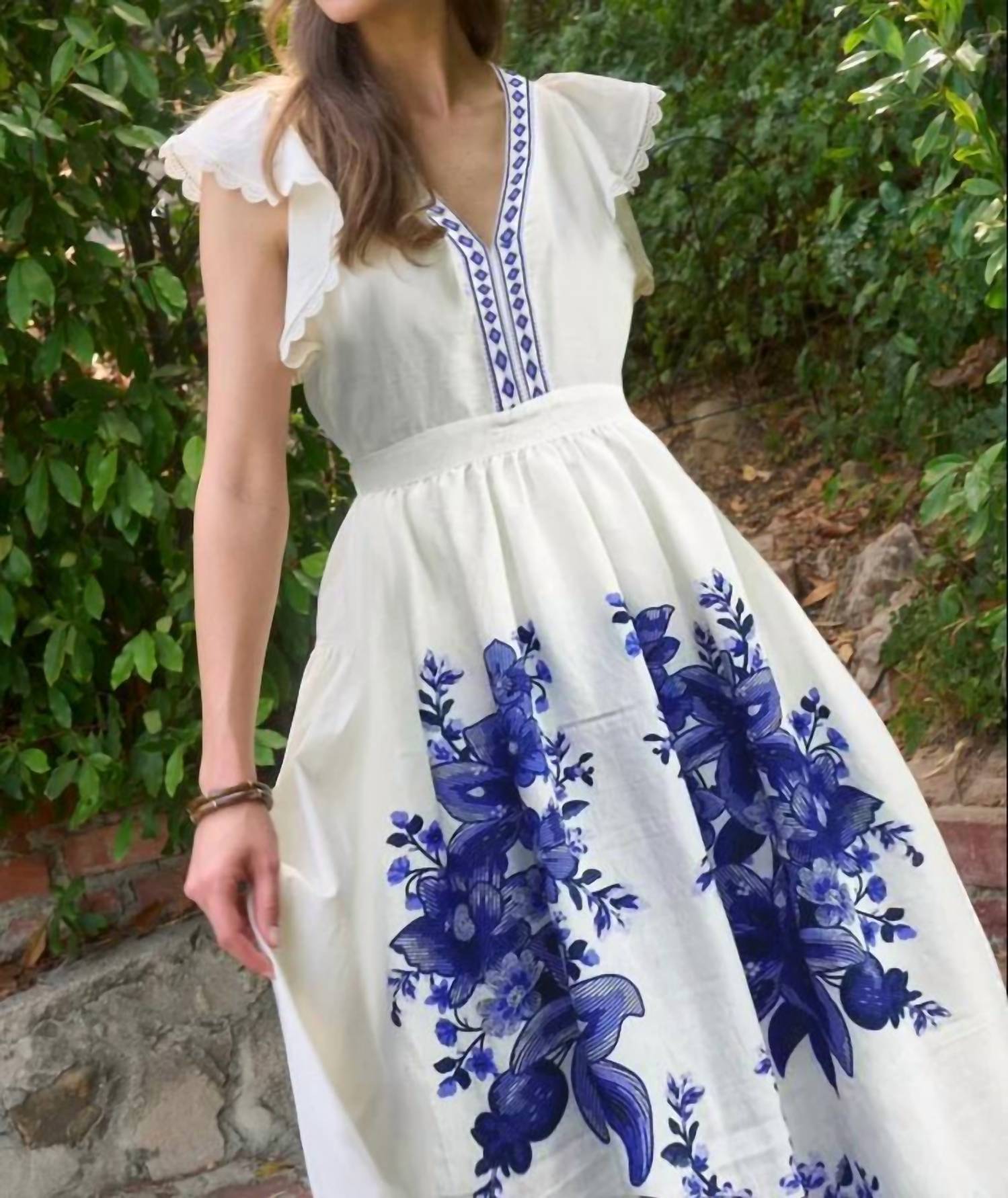 Moon River - Floral Border Midi Dress