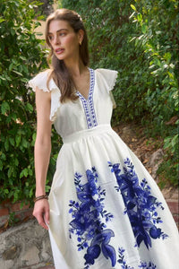 Moon River - Floral Border Midi Dress