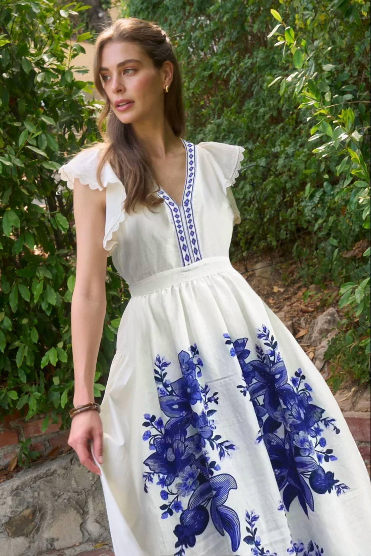 Moon River - Floral Border Midi Dress