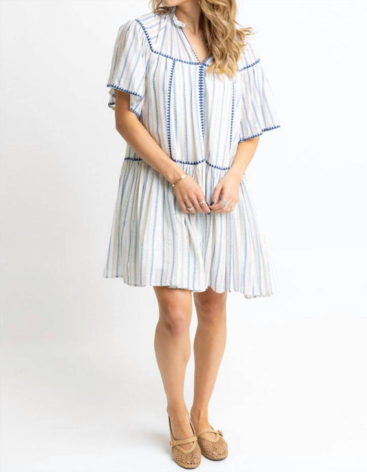 Karlie - Stripe Neutral Linen Tier Dress